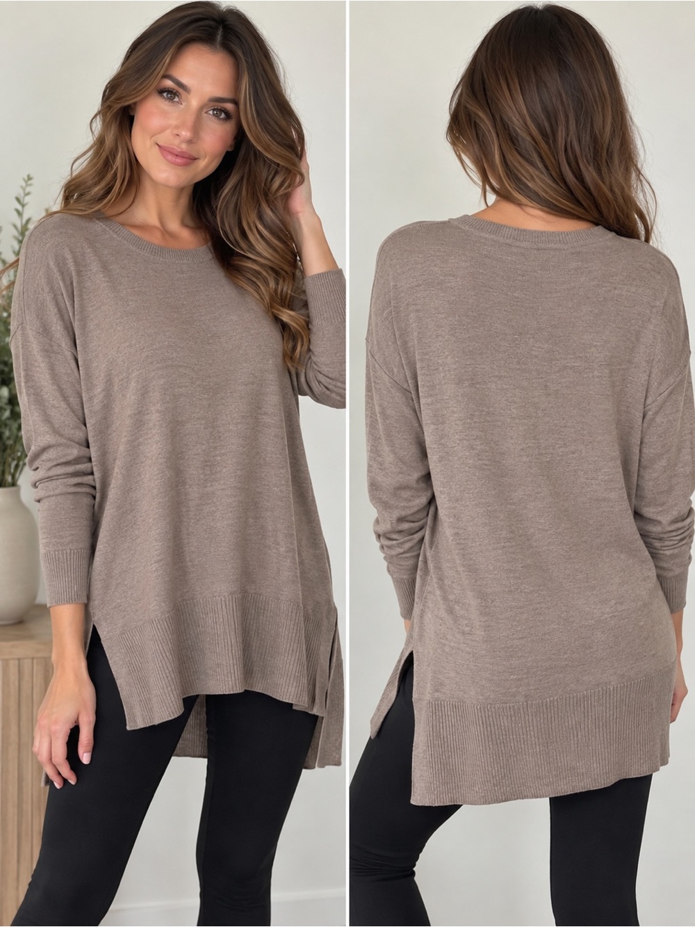 Worthington Taupe Longline Knit Tunic Sweater